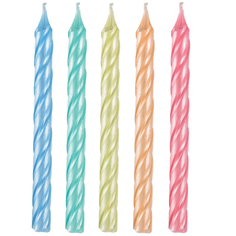 Birthday Cake Pastel Pearlized Spiral Candles, 3 1/4 Inches, 12 Count