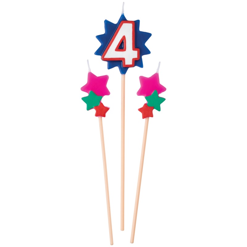 Birthday Cake Pick Candles #4, 5 1/2-7 Inches, 3 Count