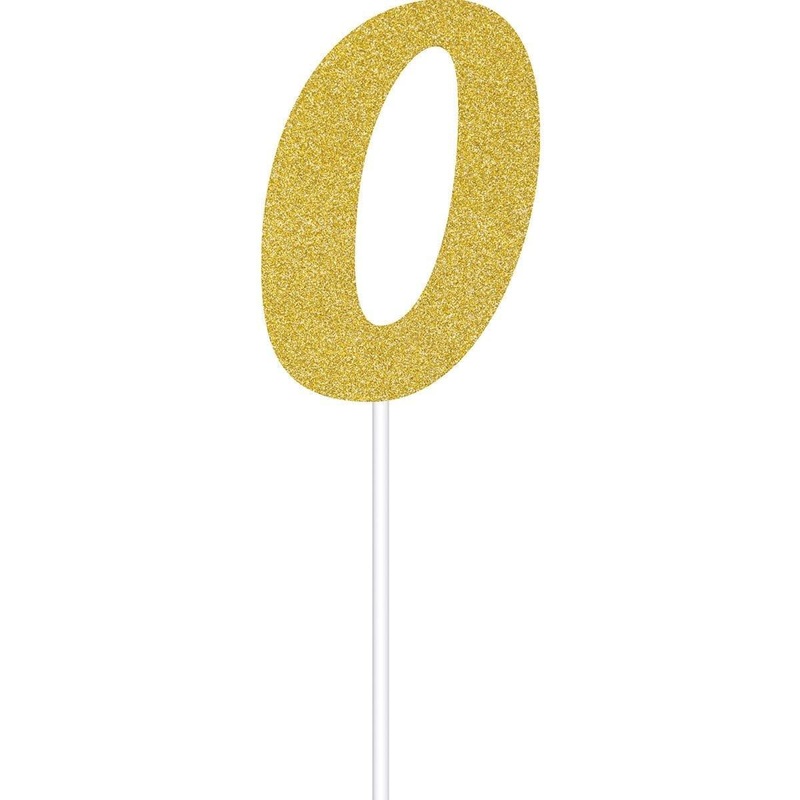 Cake Topper 0 Glitter 6 In. - Gold