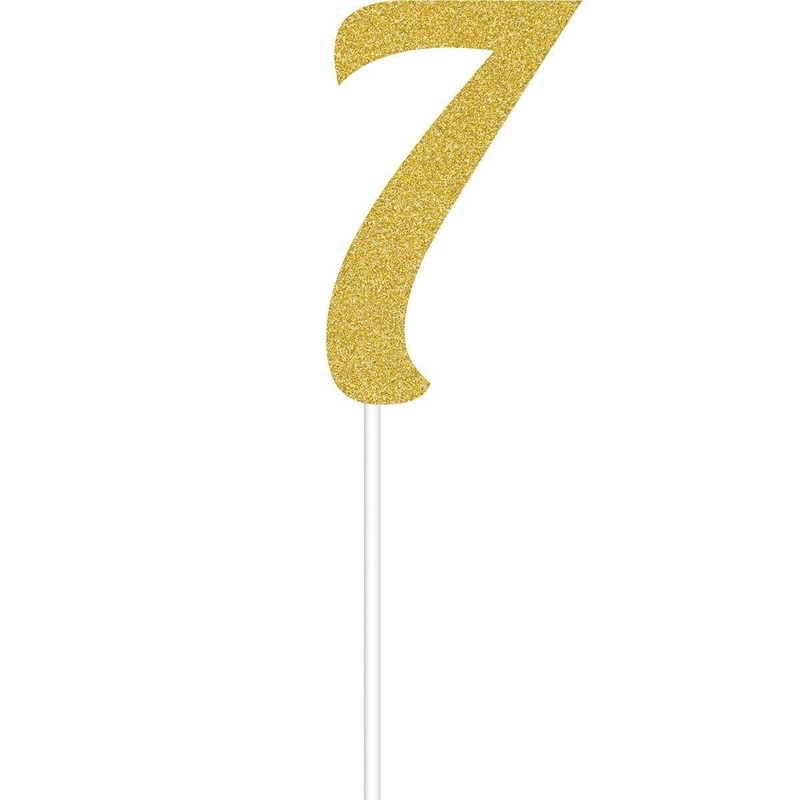 Cake Topper 7 Glitter 6 In. - Gold