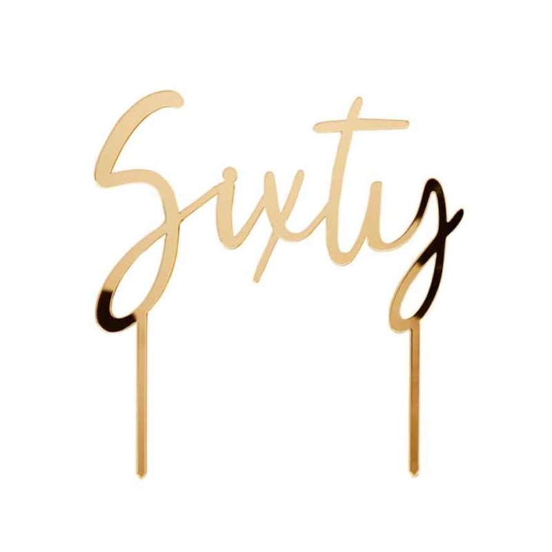 CAKE TOPPER - SIXTY - GOLD ACRYLIC