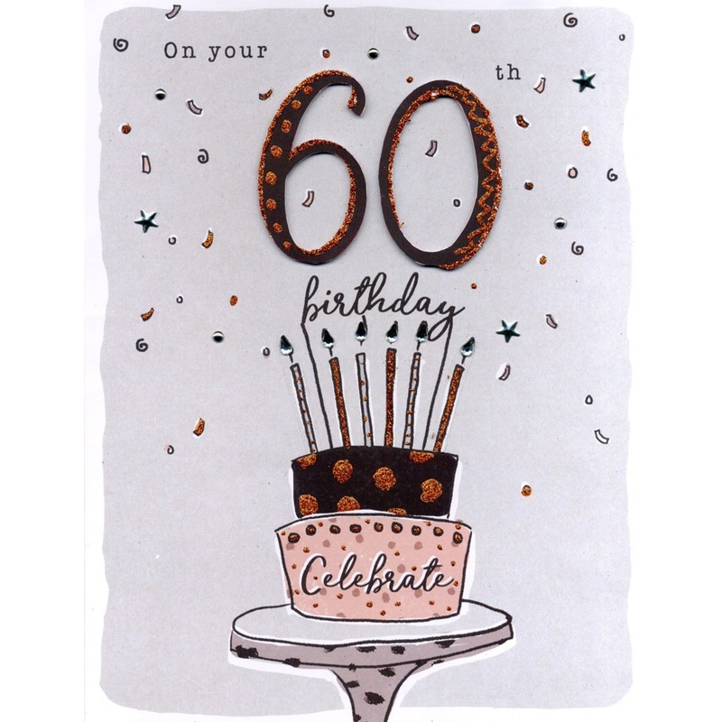 Giant Birthday Card, 60th Birthday Cake, 12 x 9 Inches, 1 Count