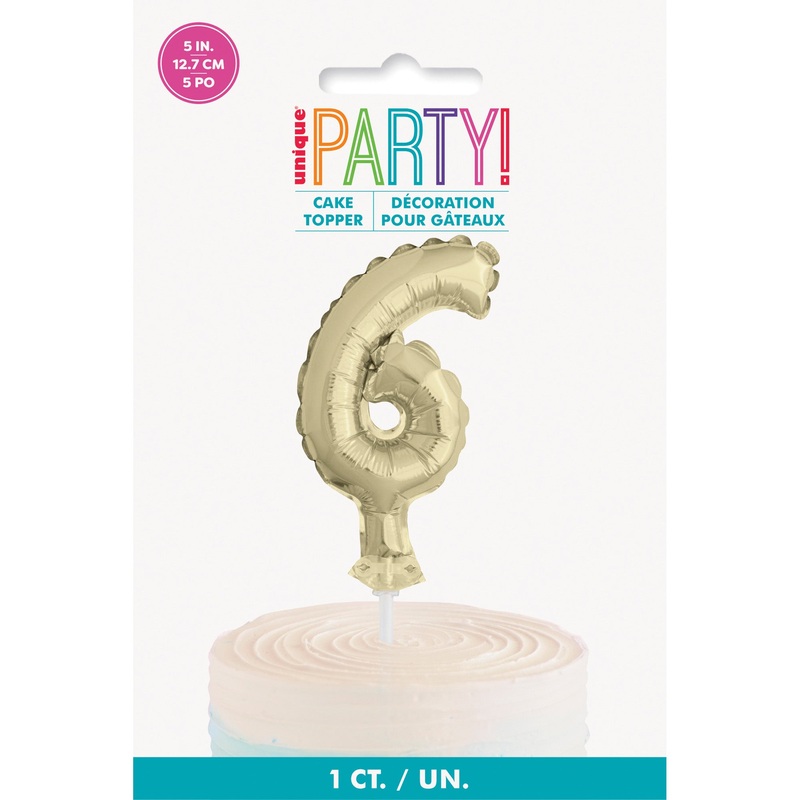 Golden Number 6 Foil Balloon Cake Topper, 1 Count
