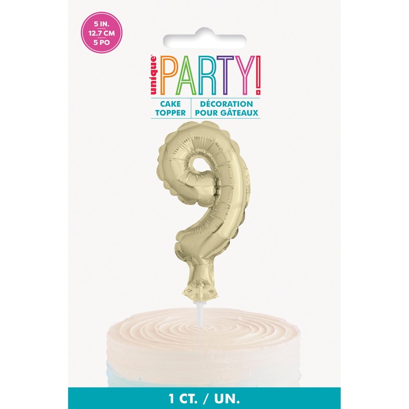 Golden Number 9 Foil Balloon Cake Topper, 1 Count