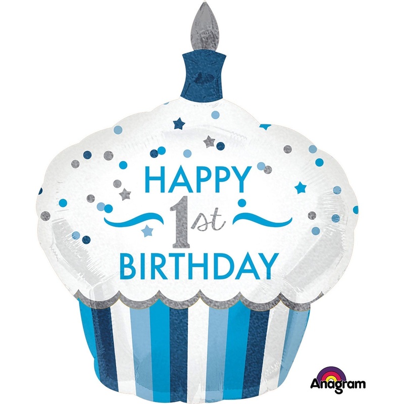 JUMBO FOIL - 1st BIRTHDAY - BLUE CUPCAKE