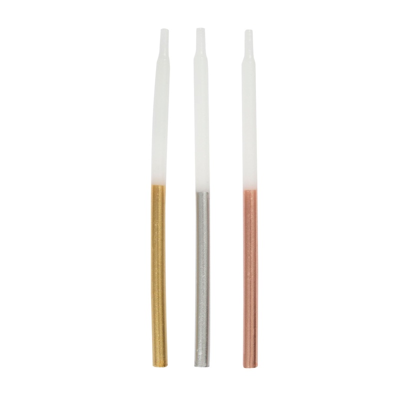 Multi-colored Metallic Dipped Cake Candles, 5 Inches, 12 Count