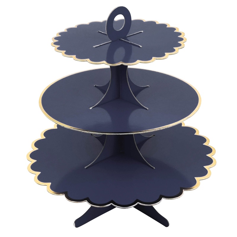 Navy Blue and Gold 3 Tiers Paper Cake Stand, 1 Count
