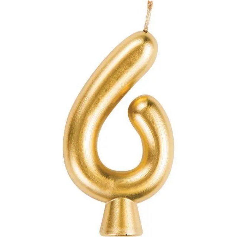 Number '6' Cake Candle - Gold