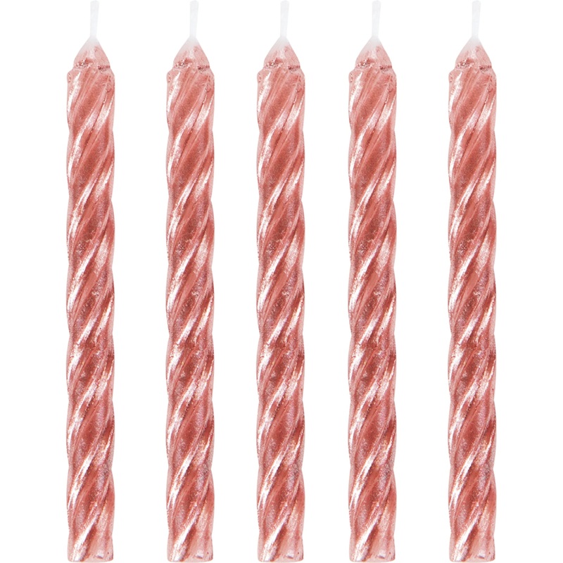 Spiral Birthday Cake Candles, Metallic Rose Gold, 24 Count
