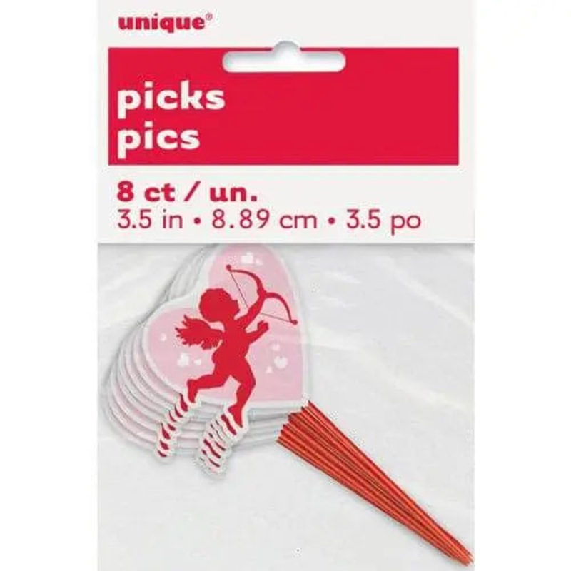Valentines Day - Cupid Heart Plastic Cupcake Picks (8ct)