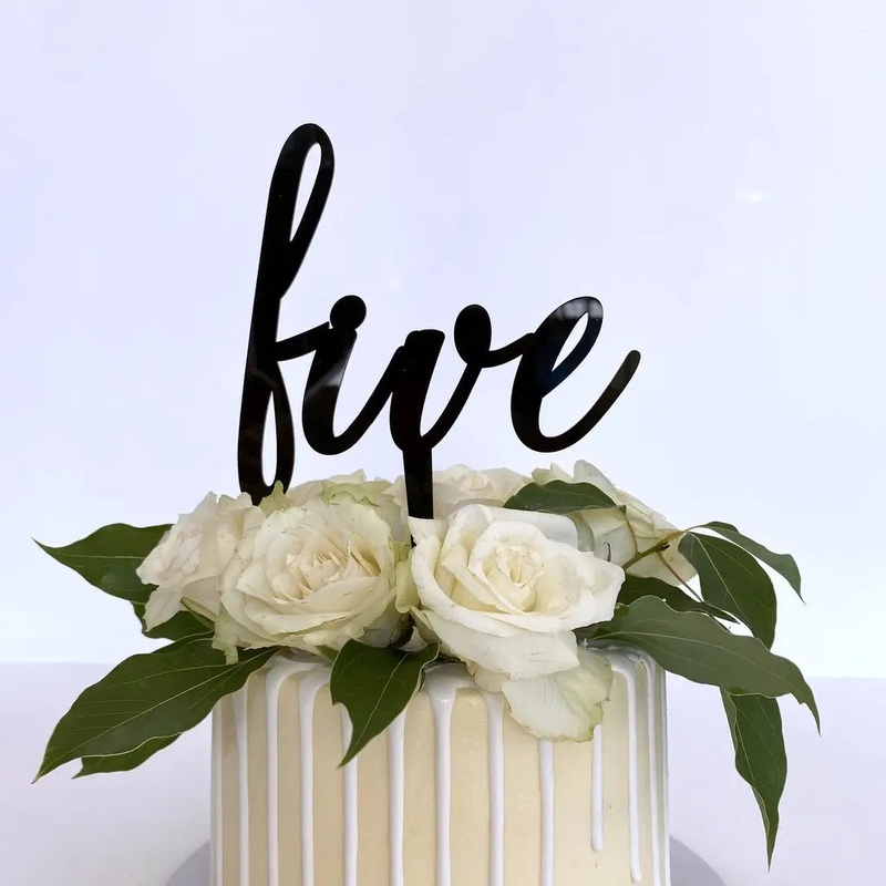 Acrylic Black 'five' 5th Birthday Cake Topper