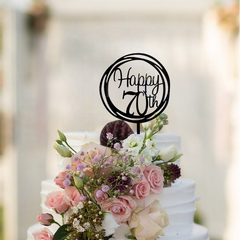 Acrylic Black Geometric 'Happy 70th' Cake Topper