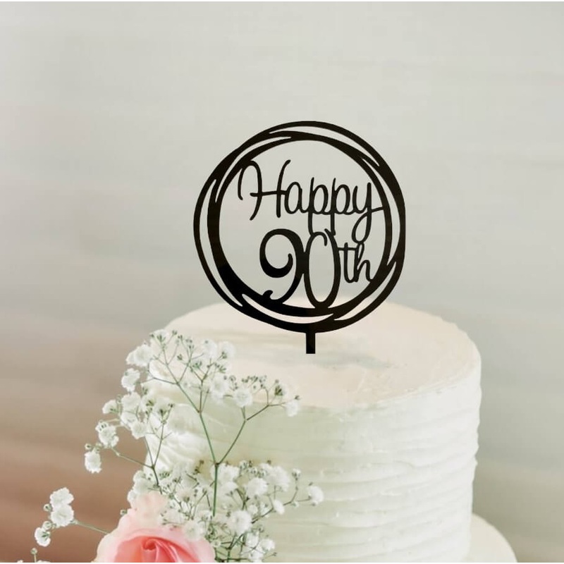 Acrylic Black Geometric 'Happy 90th' Cake Topper