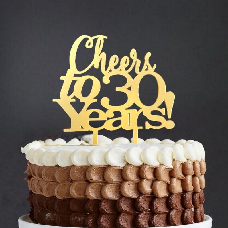 Acrylic Gold 'Cheers to 30 Years!' Cake Topper