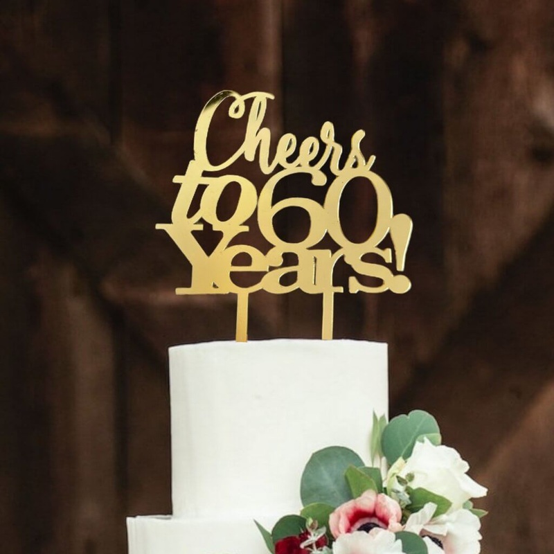 Acrylic Gold 'Cheers to 60 Years!' Cake Topper