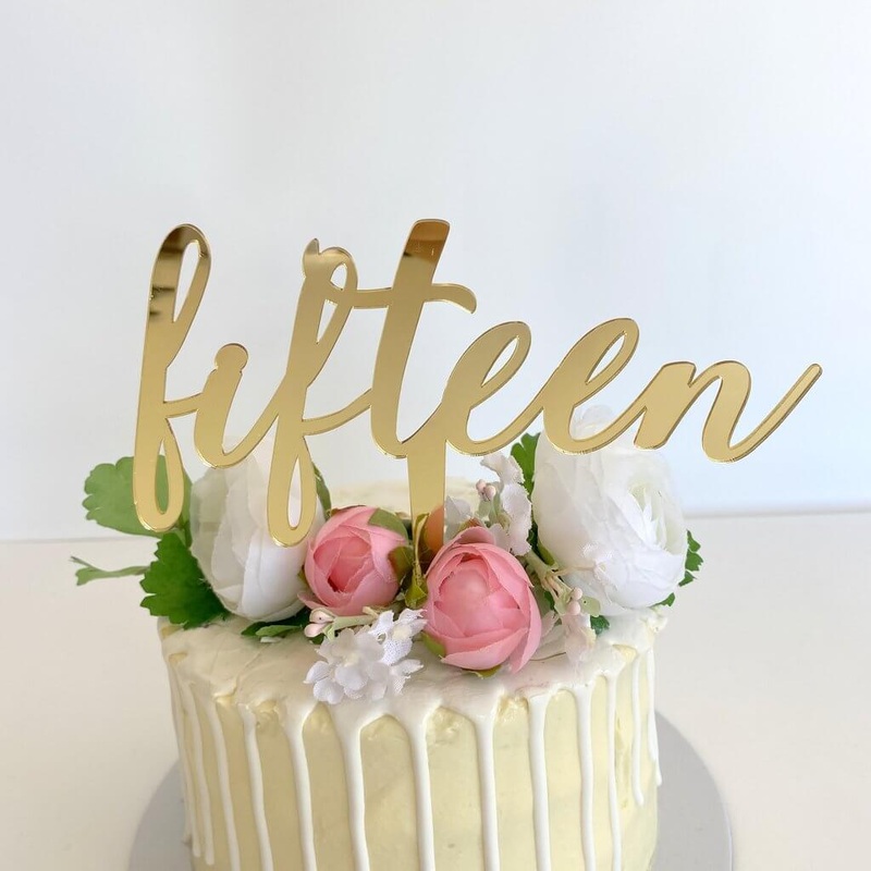 Acrylic Gold 'fifteen' Birthay Cake Topper