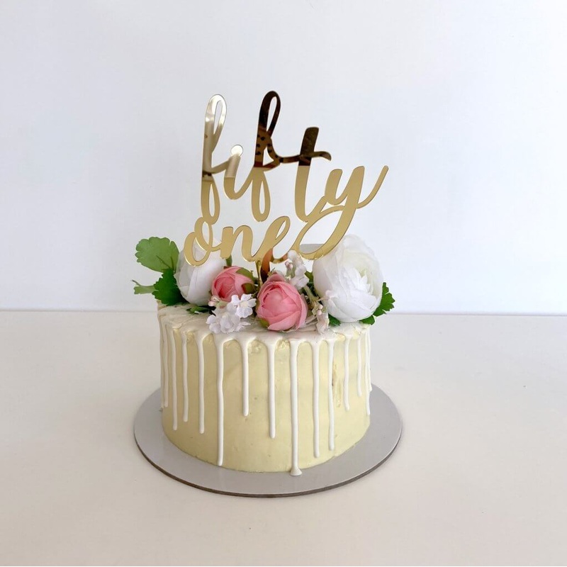 Acrylic Gold 'fifty one' Birthday Cake Topper