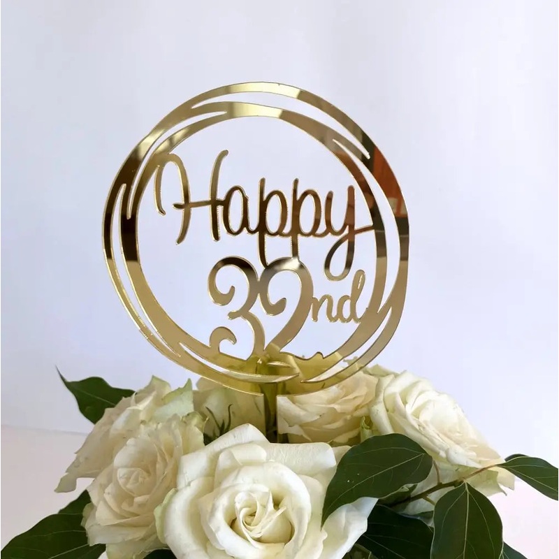 Acrylic Gold Geometric Circle 'Happy 32nd' Cake Topper