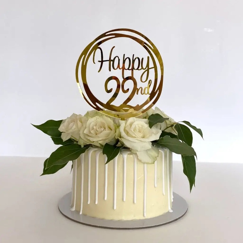 Acrylic Gold Geometric 'Happy 22nd' Cake Topper