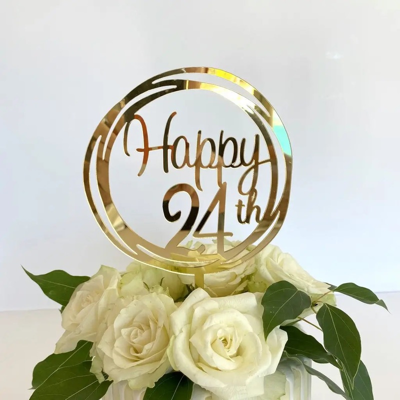 Acrylic Gold Geometric 'Happy 24th' Cake Topper