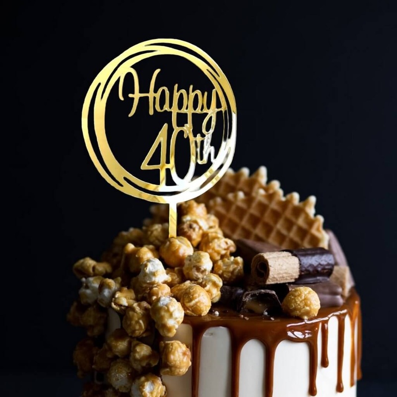 Acrylic Gold Geometric 'Happy 40th' Cake Topper