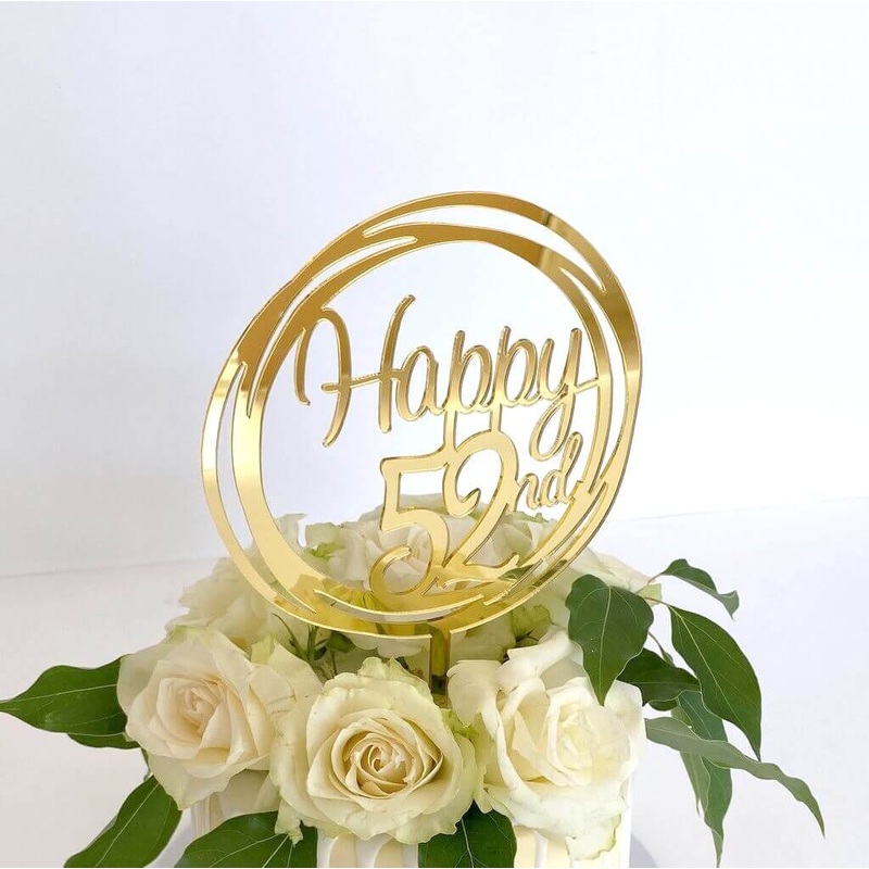 Acrylic Gold Geometric 'Happy 52nd' Cake Topper