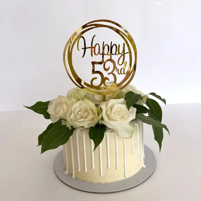Acrylic Gold Geometric 'Happy 53rd' Cake Topper