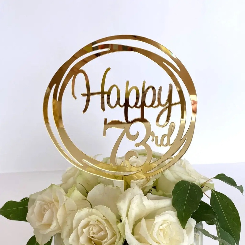 Acrylic Gold Geometric 'Happy 73rd' Cake Topper