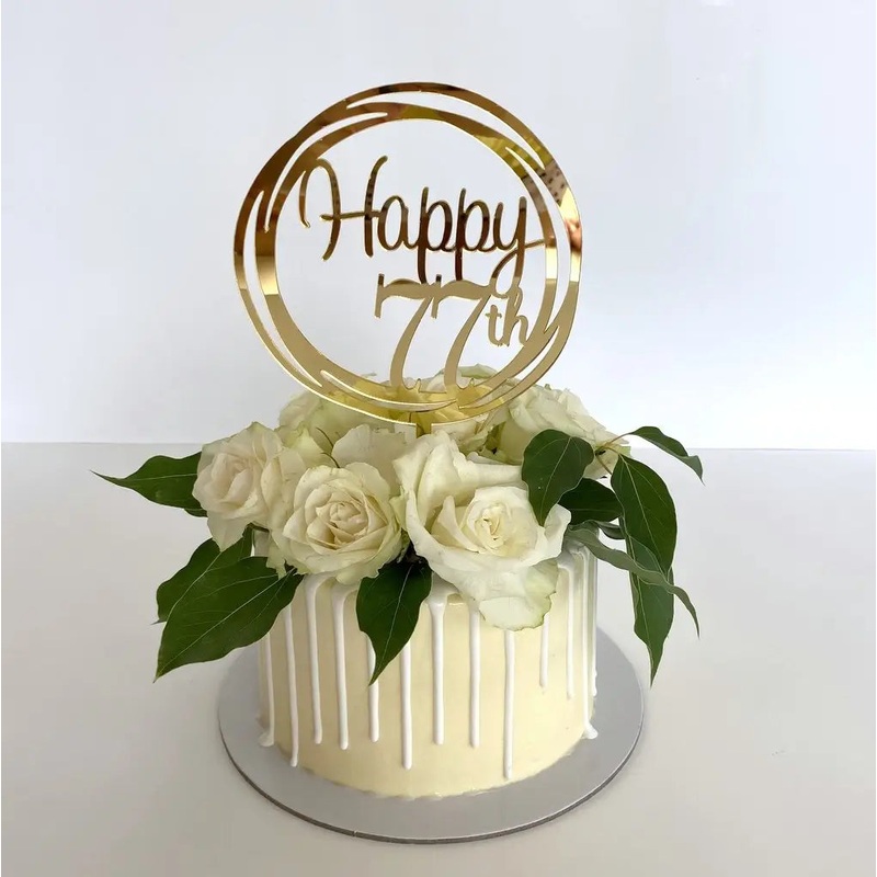 Acrylic Gold Geometric 'Happy 77th' Cake Topper