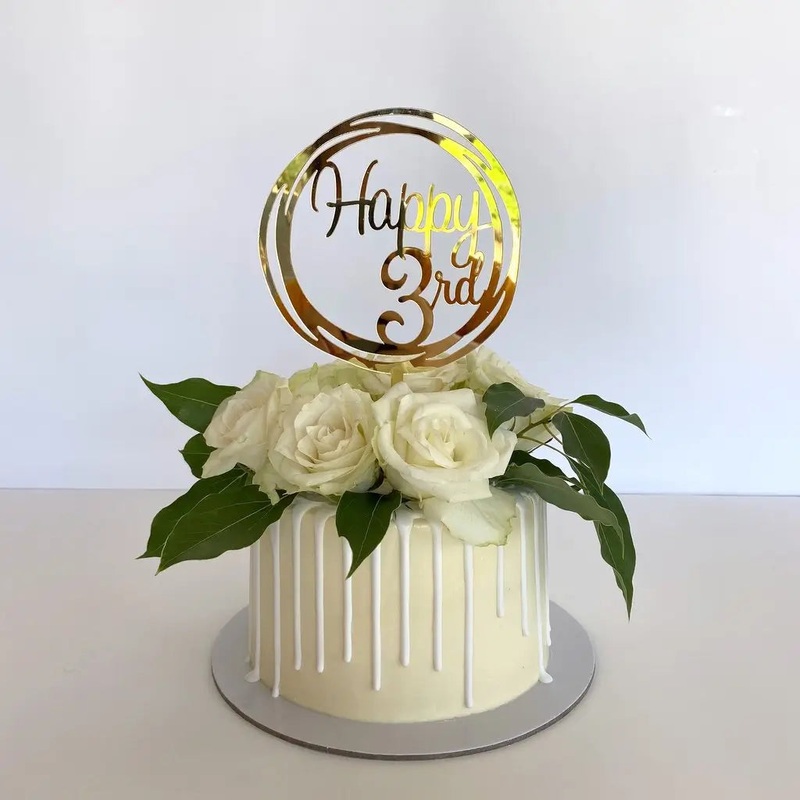 Acrylic Gold 'Happy 3rd' Geometric Cake Topper