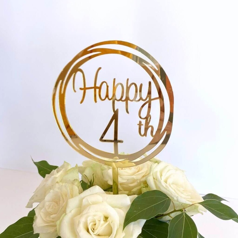 Acrylic Gold 'Happy 4th' Geometric Cake Topper