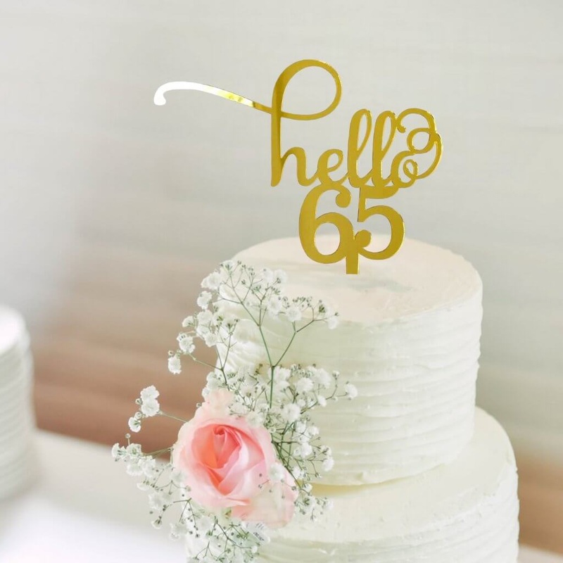 Acrylic Gold 'Hello 65' Birthday Cake Topper