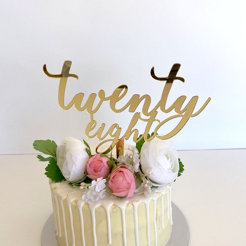 Acrylic Gold 'twenty eight' Birthday Cake Topper