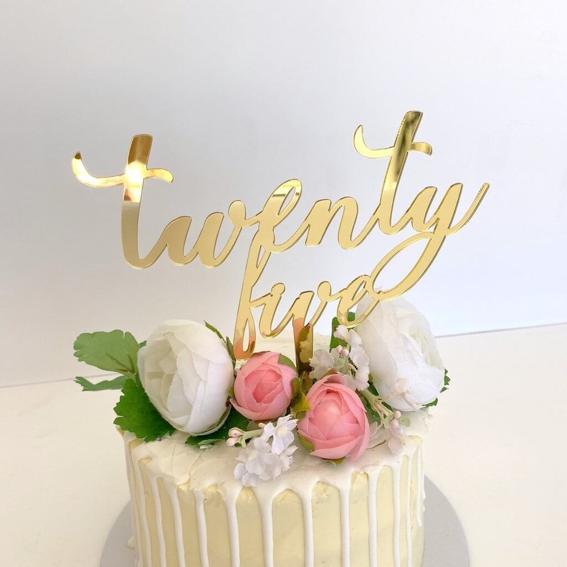 Acrylic Gold 'twenty five' 25th Birthday Cake Topper