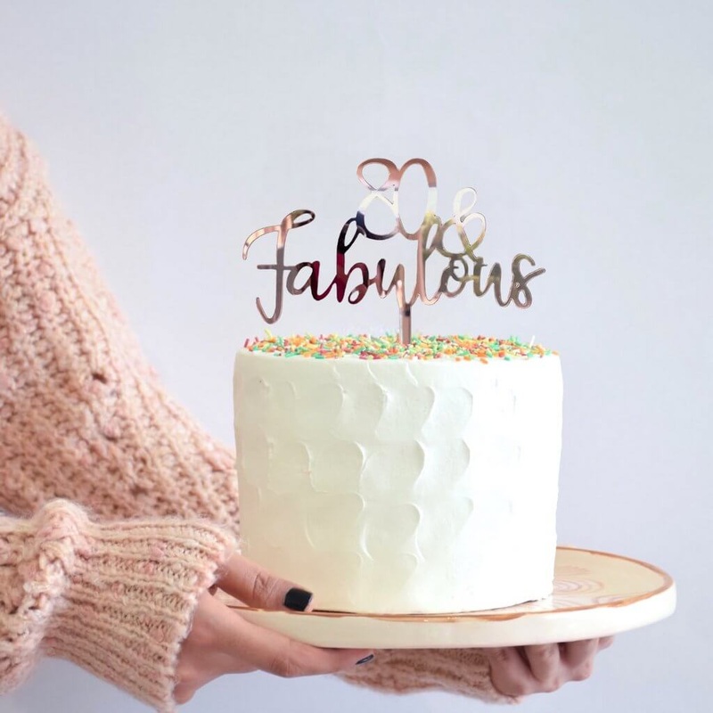 Acrylic Rose Gold '80 & Fabulous' Cake Topper