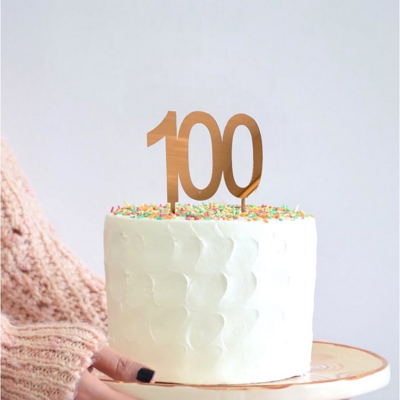 Acrylic Rose Gold Age 100 Birthday Cake Topper