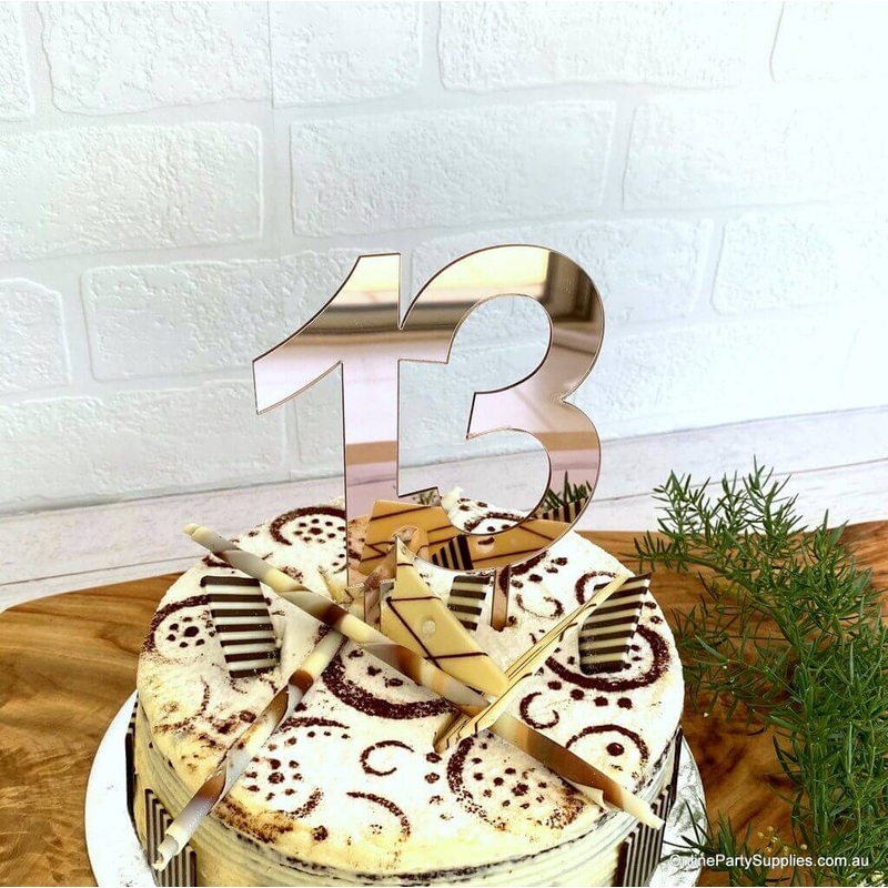 Acrylic Rose Gold Age 13 Birthday Cake Topper