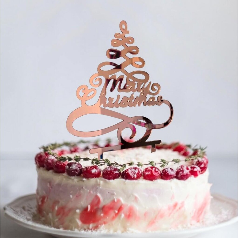 Acrylic Rose Gold Christmas Tree Cake Topper