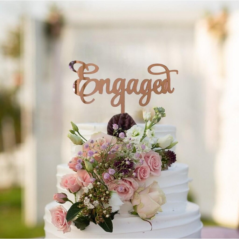 Acrylic Rose Gold 'Engaged' Cake Topper