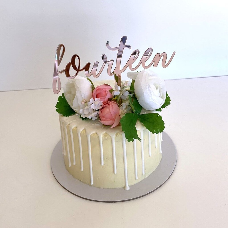 Acrylic Rose Gold "fourteen" Birthday Cake Topper