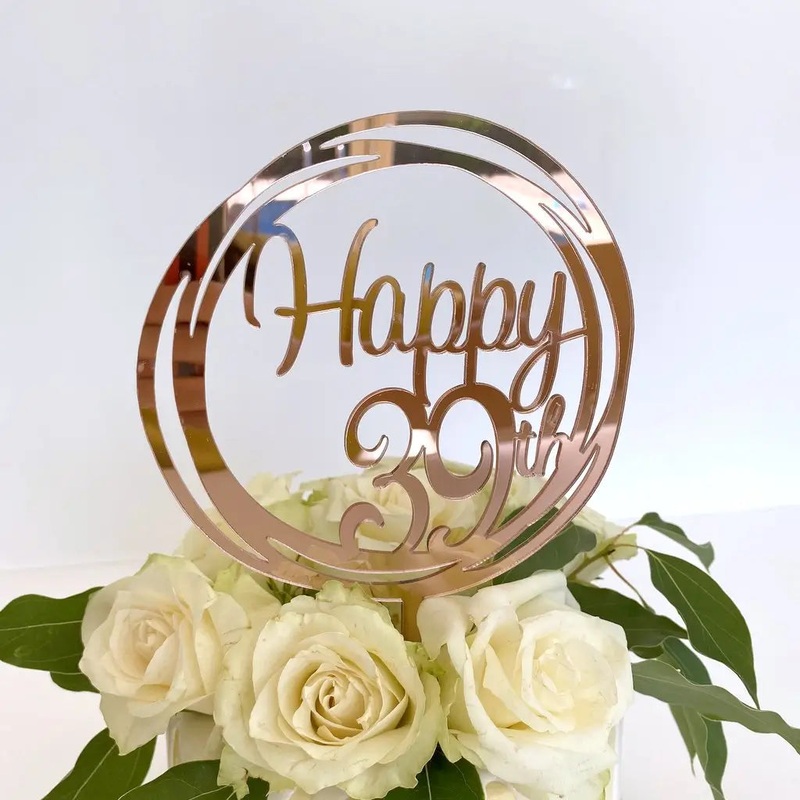 Acrylic Rose Gold Geometric 'Happy 39th' Cake Topper