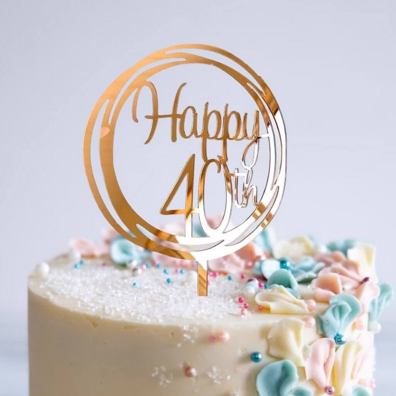 Acrylic Rose Gold Geometric 'Happy 40th' Cake Topper