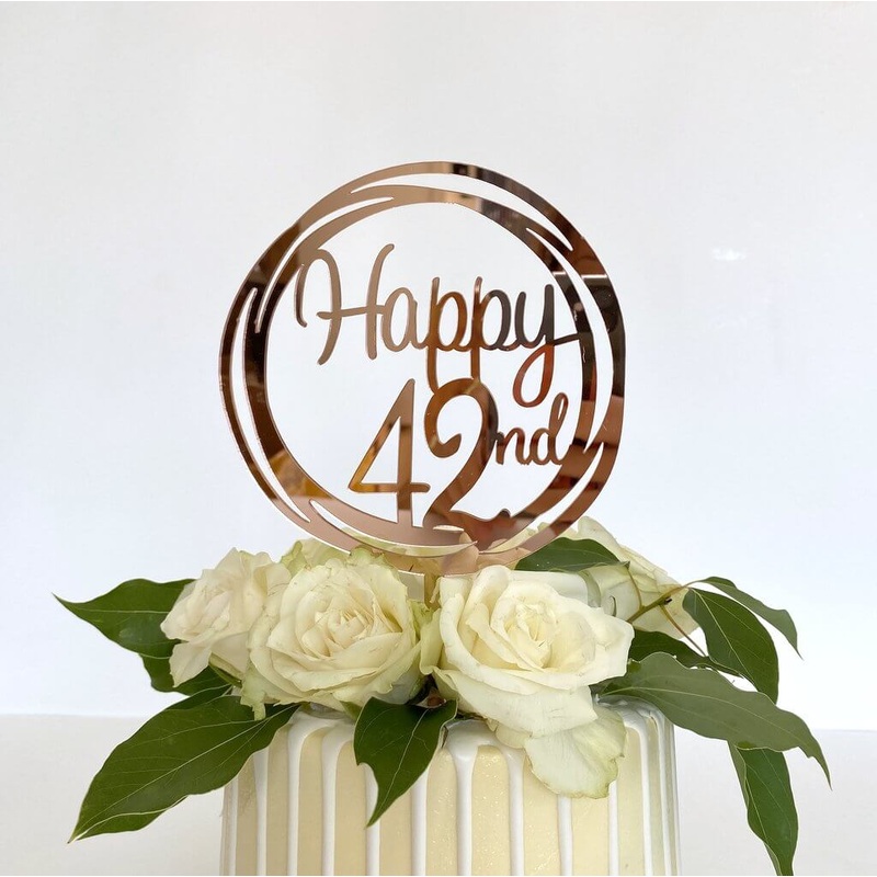 Acrylic Rose Gold Geometric 'Happy 42nd' Cake Topper
