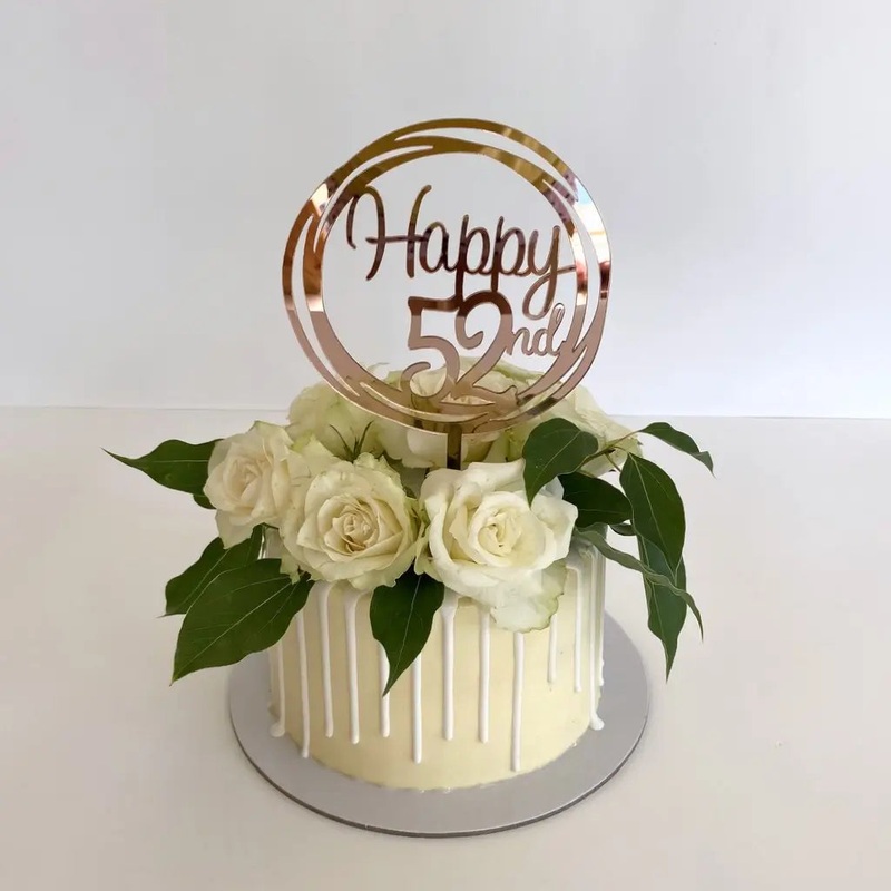 Acrylic Rose Gold Geometric 'Happy 52nd' Cake Topper