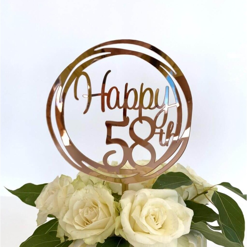 Acrylic Rose Gold Geometric 'Happy 58th' Cake Topper