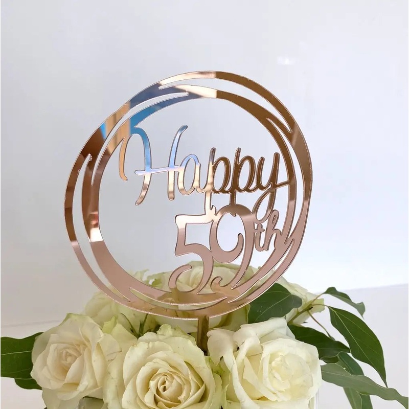 Acrylic Rose Gold Geometric 'Happy 59th' Cake Topper