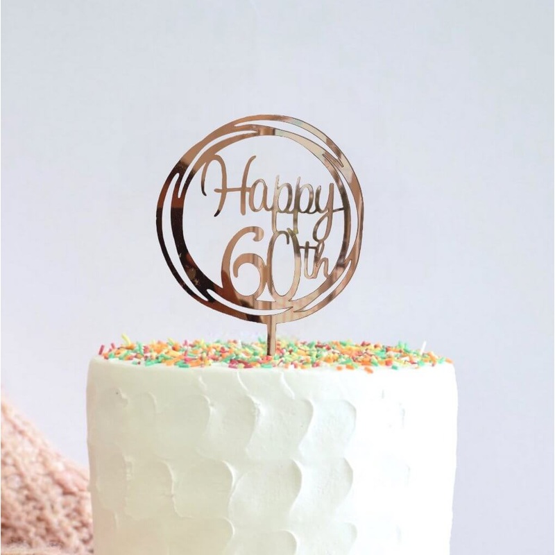 Acrylic Rose Gold Geometric 'Happy 60th' Cake Topper