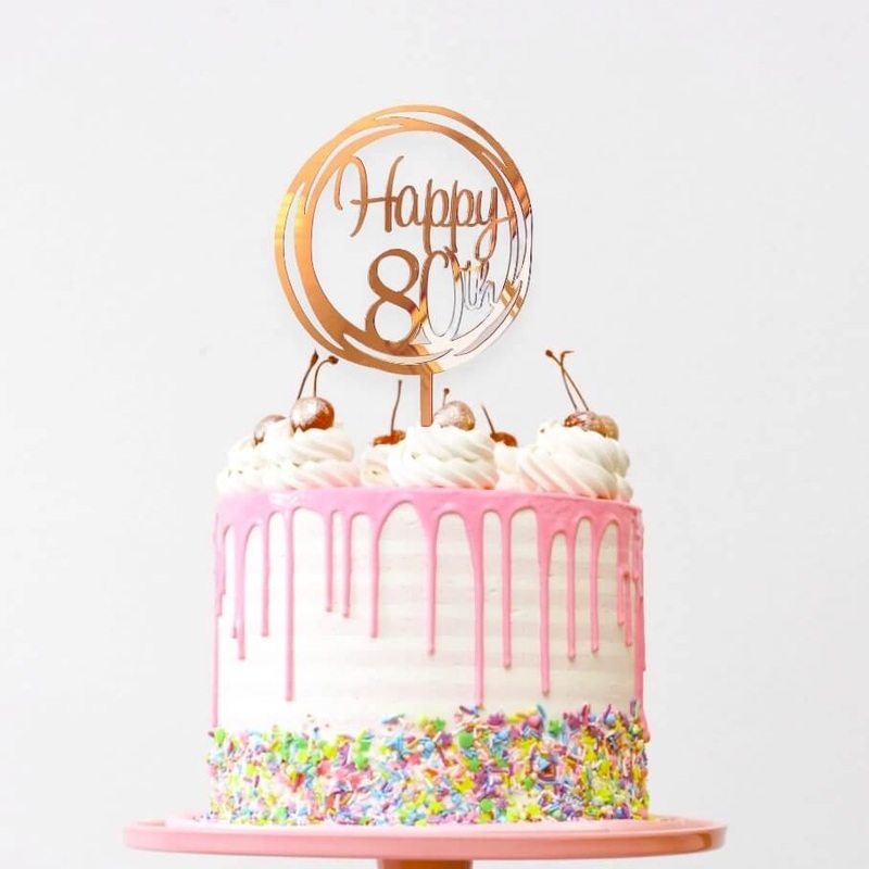 Acrylic Rose Gold Geometric 'Happy 80th' Cake Topper