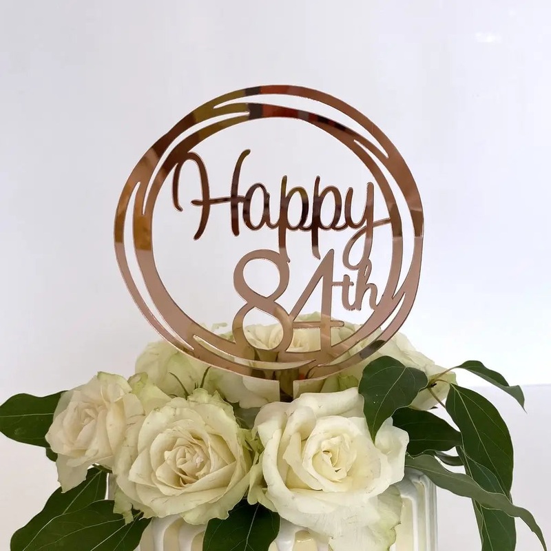 Acrylic Rose Gold Geometric 'Happy 84th' Cake Topper