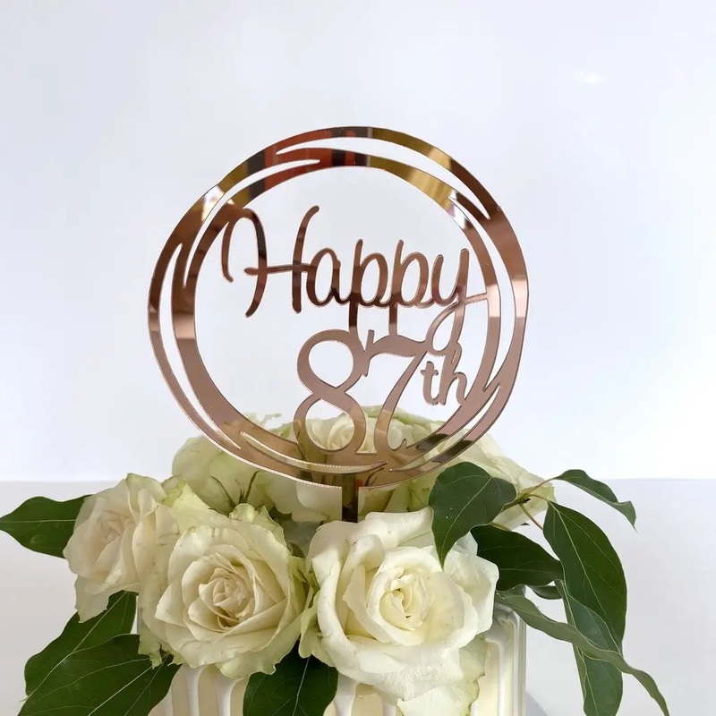 Acrylic Rose Gold Geometric 'Happy 87th' Cake Topper